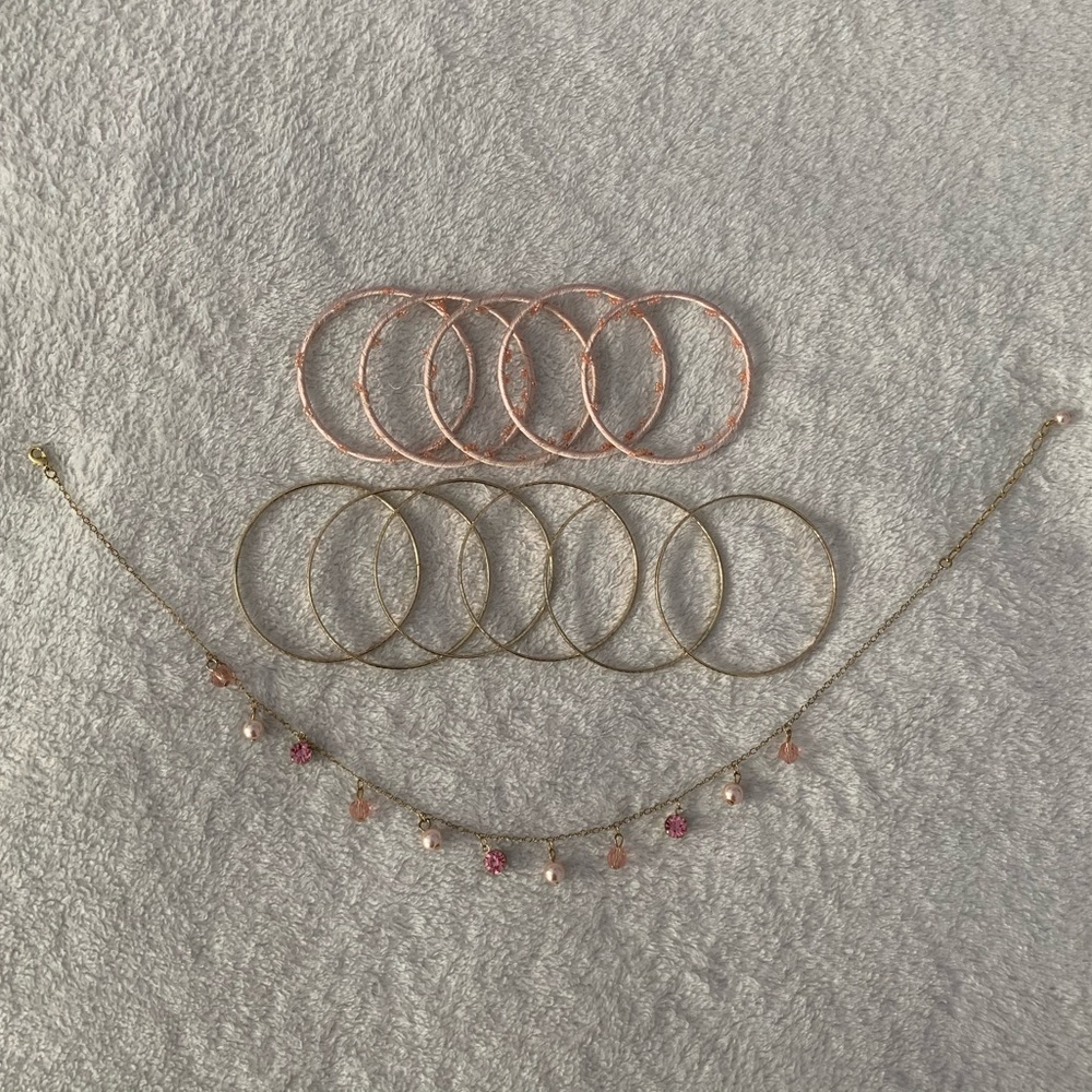 Pink and gold bangle and necklace set